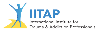 IITAP logo with a blue abstract figure and yellow arc, next to text: International Institute for Trauma & Addiction Professionals, representing IITAP and CSATS expertise.