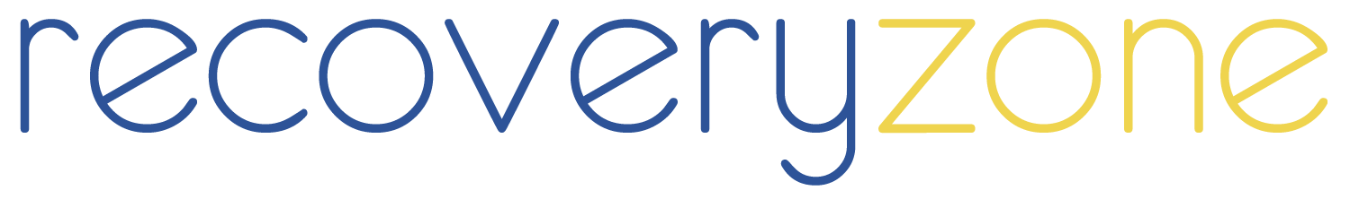The words "recovery zone" in lowercase letters; "recovery" is in blue and "zone" is in yellow, both in a simple, rounded font on a transparent background—ideal for IITAP and CSATS-related resources.
