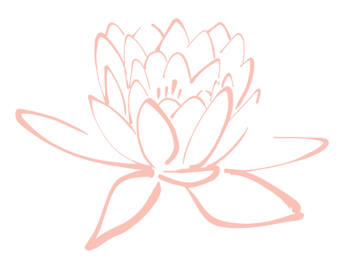 Simple line drawing of a lotus flower with open petals and two leaves, depicted in a soft pink color on a transparent background.